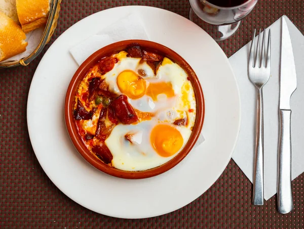 Huevos Con Chistorra Scrambled Eggs Sausage Potatoes Spanish Cuisine — Stock Photo, Image