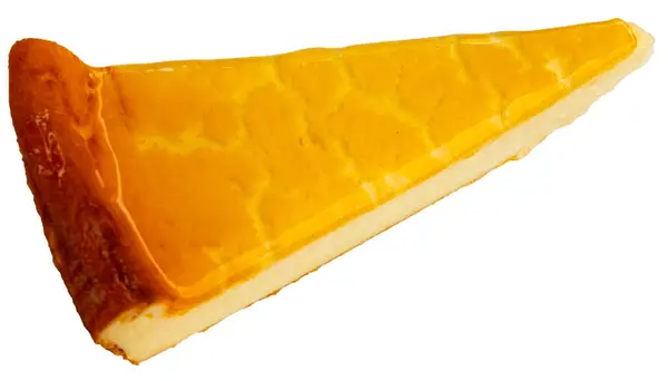 Triangle Piece Cheesecake Yellow Gelatin Glaze Dished White Service Plate — Stock Photo, Image