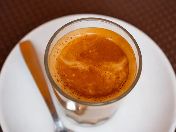 Mugg Cortado Serveras Kaféet Traditionellt Spanskt Kaffe — Stockfoto