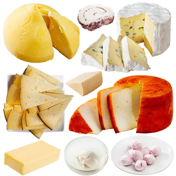 Set Various Cheese White Background — Stock Photo, Image