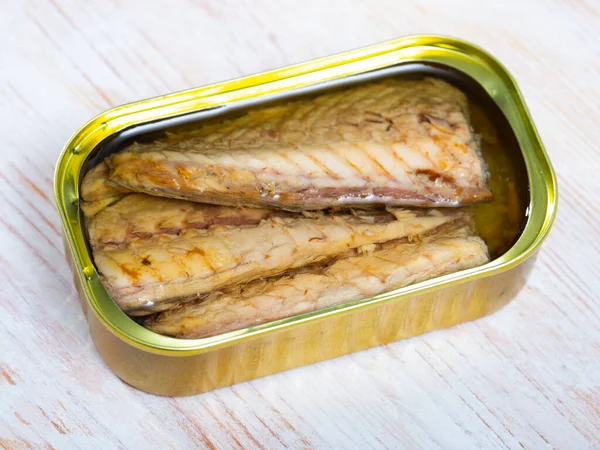 Obrázek Delikátně Konzervovaného Šprota Obecného Makrely Obecné Slunečnicovém Oleji — Stock fotografie