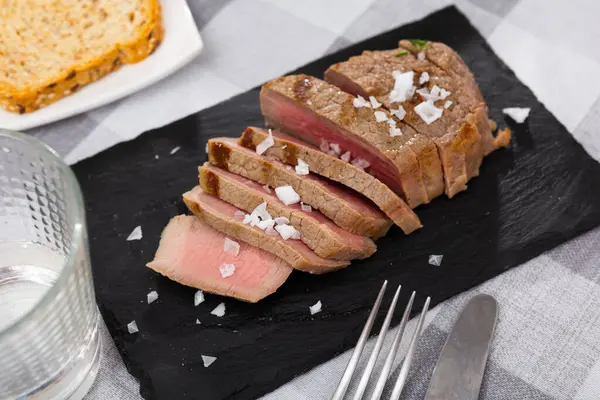 Delicious Fried Veal Tenderloin Served Platter — Stock Photo, Image