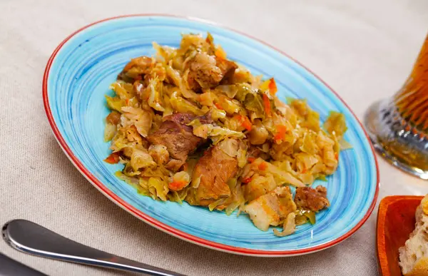 Traditional Tasty Polish Dish Bigos Braised Sauerkraut Pork Meat — Stock Photo, Image