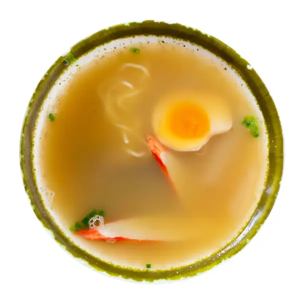 Traditional Japanese Noodle Soup Mushroom Egg Greens Served Ceramic Bowl — Stock Photo, Image