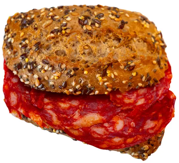 Typisk Spansk Frukost Rökt Korvmacka Krispig Bulle Isolerad Över Vit — Stockfoto