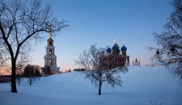 Image of the evening Assumption Cathedral in winter in Ryazan, Russia.