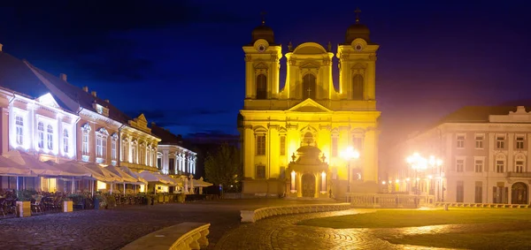 Night View George Roman Catholic Dome Unirii Square Timisoara Romania — Stock Photo, Image