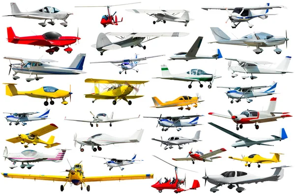 Set Various Airplanes Isolated White Background — Stock Photo, Image