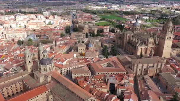 Veduta Aerea Della Bellissima Architettura Salamanca Con Piazza Principale Chiesa — Video Stock