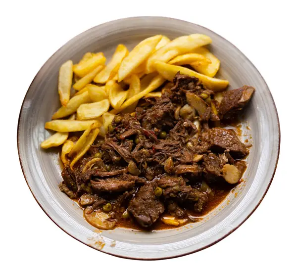 Köstlicher Rindereintopf Auf Teller Serviert Mit Kartoffeln Und Geschmortem Gemüse — Stockfoto
