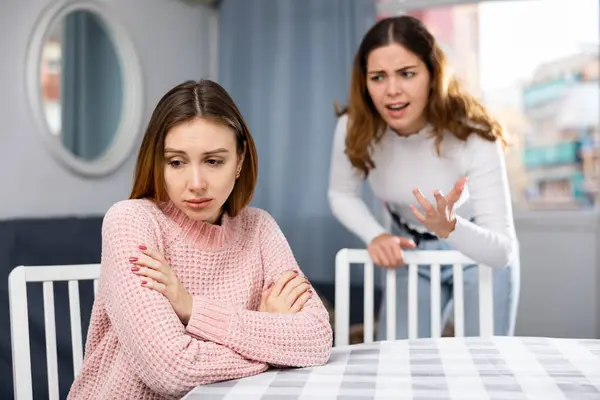 Girlfriend Sister Yelling Girl Family Quarrel Home — Stock Photo, Image