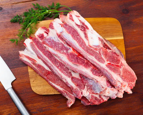 Steak Bœuf Tranché Cru Servi Avec Brin Aneth Table — Photo