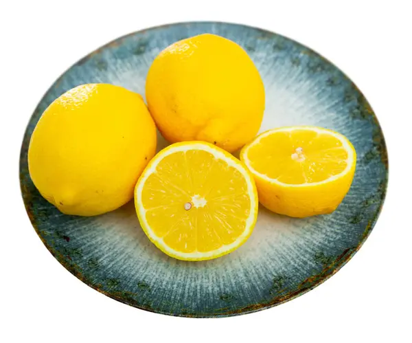Sappige Verse Zure Citroen Fruit Closeup Geïsoleerde Witte Achtergrond — Stockfoto