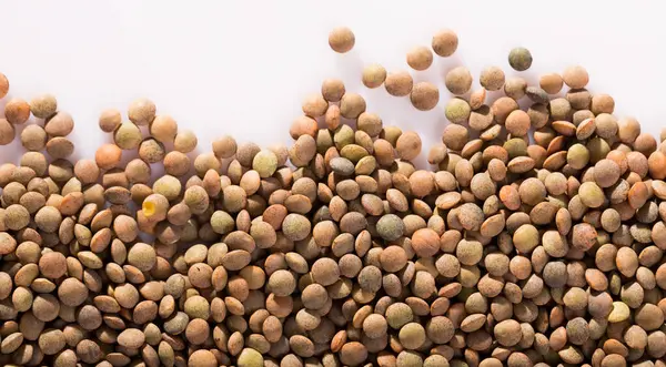 Grains Raw Lentils White Surface Natural Food Background — Stock Photo, Image