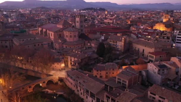 Akşam Vik Kasabasının Iyi Manzarası Spanya — Stok video