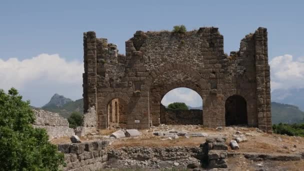 Ruiner Bysanitine Basilika Ovanpå Aspendos Hill Aspendos Serik Högkvalitativ Fullhd — Stockvideo