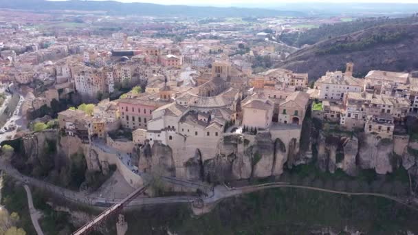Foto Aérea Cuenca Con Vista Edificios Medievales Castilla Mancha España — Vídeo de stock