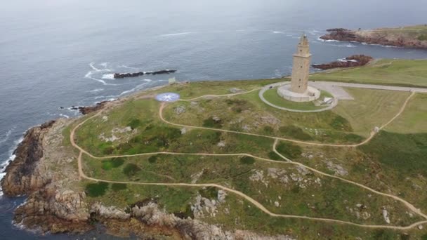 Tower Hercules Világítótorony Található Város Coruna Galícia Spanyolország Kiváló Minőségű — Stock videók