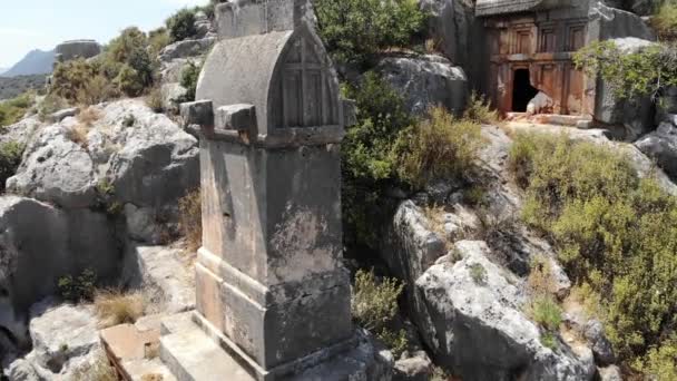 Kilátás Ősi Szikla Sírok Található Lejtőjén Akropolisz Ősi Lycius Város — Stock videók