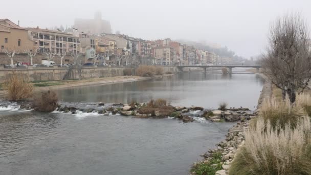 Живописная Набережная Реки Сегре Город Балагер Испания Высококачественные Кадры — стоковое видео