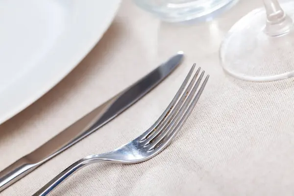 Clean Fork Served Table Cutlery Restaurant — Stock Photo, Image