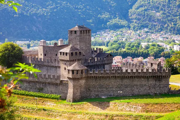 stock image Medieval castle of Montebello on sunny summer day. Bellinzona. Switzerland
