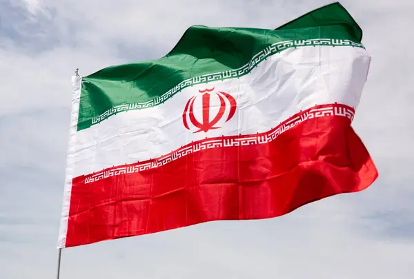 Big Flag Iran Fastened Stick Background Blue Sky Daylight — Stock Photo, Image