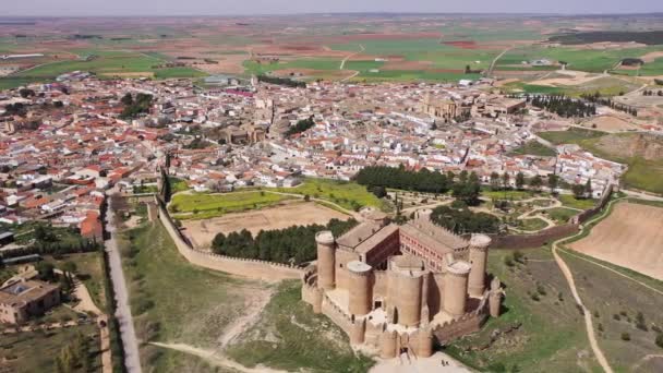 Vista Desde Dron Del Castillo Belmonte Antiguo Castillo Fortificado Amurallado — Vídeo de stock