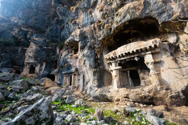 Lycian Rock Hewn Tombs Carved Mountainside Ancient Pinara City Mugla — Stock Photo, Image