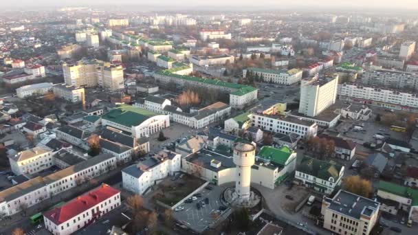 Αεροφωτογραφία Των Κατοικημένων Περιοχών Της Λευκορωσικής Πόλης Baranavichy Πρωί Του — Αρχείο Βίντεο