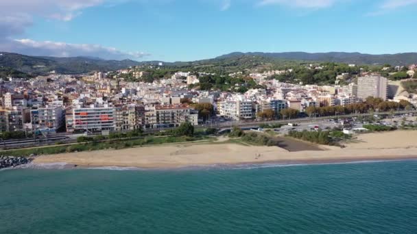 Pohled Město Pláž Rybářský Přístav Arenys Mar Středozemním Pobřeží Blízkosti — Stock video