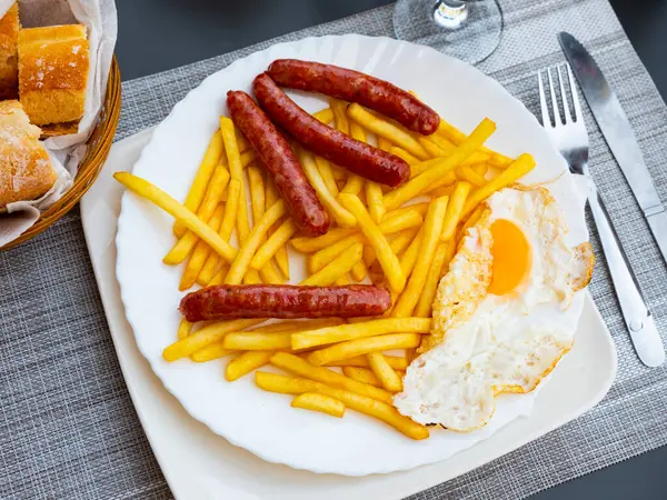 Healthy Dinner Scrambled Eggs Sausages Potatoes Stock Image