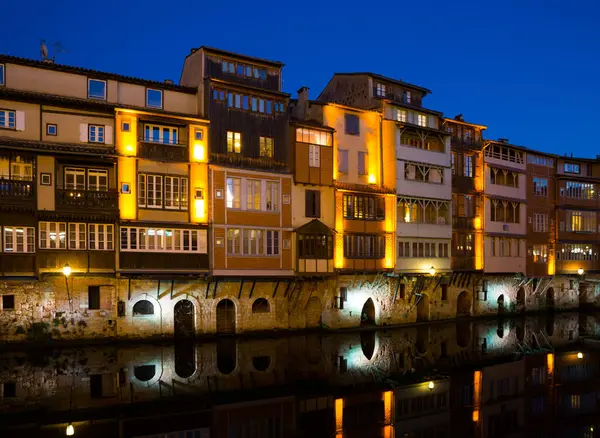 View Lighted Old Houses Agout River Castres France — Stock Photo, Image