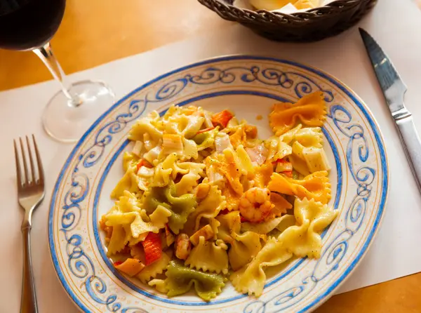 Tasty Mediterranean Pasta Seafood Served Plate — Stock Photo, Image