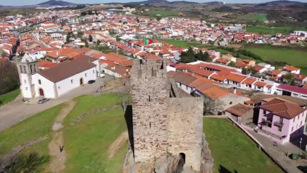Mogadouro Köyünün Insansız Hava Aracı Görüntüsü Portekiz Braganca Bölgesindeki Ortaçağ — Stok video