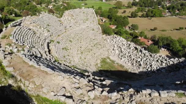 Vista Drone Ruínas Anfiteatro Romano Sítio Arqueológico Antiga Cidade Selge — Vídeo de Stock