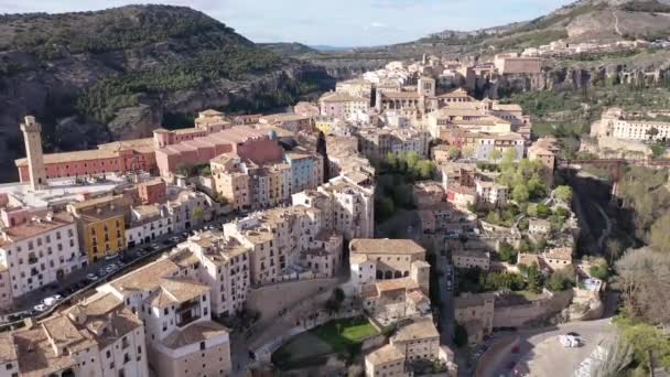 Pittoresk Uitzicht Vanaf Drone Van Historische Wijk Cuenca Stad Steile — Stockvideo