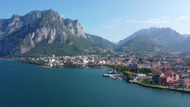 Vista Aérea Día Del Lago Lecco Como Italia Imágenes Alta — Vídeo de stock