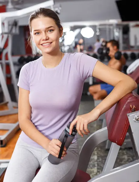 Young Attractive Woman Posing Sports Equipment Gym Imagen De Stock