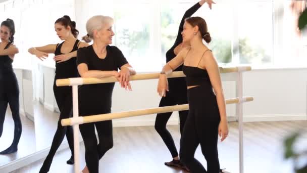 Ballerinas Kommunizieren Während Einer Unterrichtspause Einem Choreografischen Studio Miteinander Hochwertiges — Stockvideo