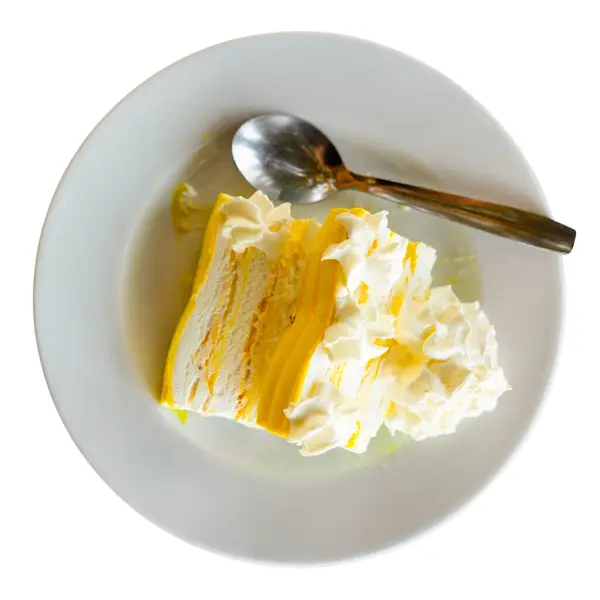 Вкусное Мороженое Лимонной Цедрой Подается Тарелке Десерт Изолированный Белом Фоне — стоковое фото