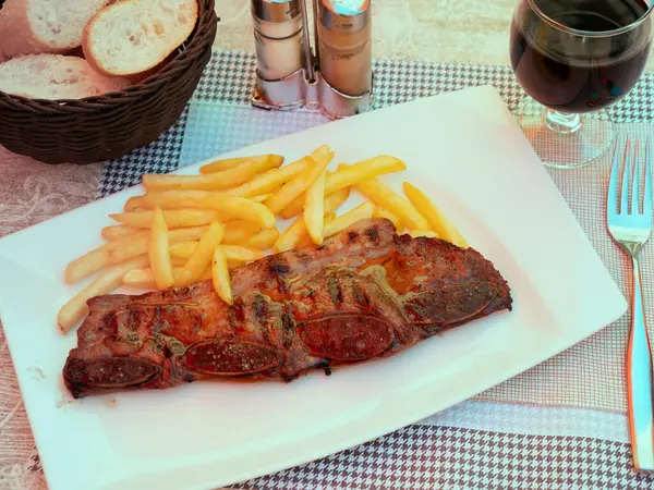 Appetizing Juicy Churrasco Veal Ribs Served Side Dish Crispy French Stock Image