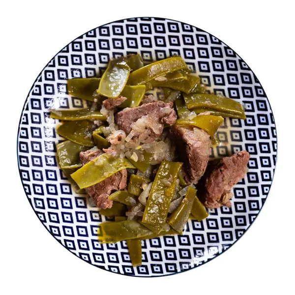 Plate Braised Beef Fillet Stewed Vegetable Stewed String Beans Complement Royalty Free Stock Photos