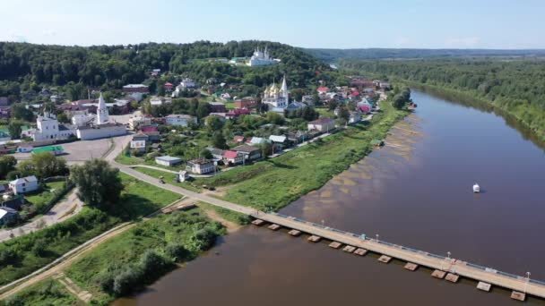 Widok Lotu Ptaka Rosyjskie Miasto Gorokhovets Budynki Mieszkalne Rzeka Klyazma — Wideo stockowe