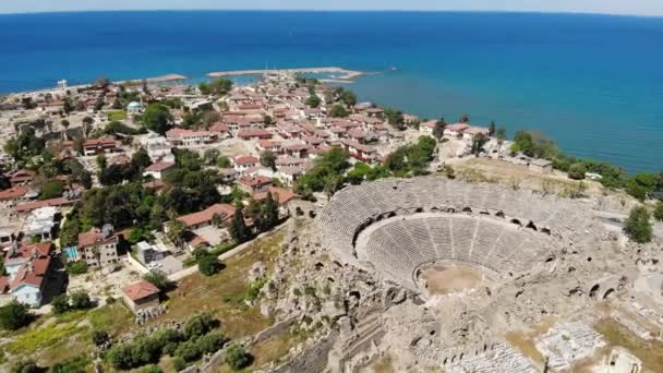 Picturesque View Drone Ruins Ancient Roman Amphitheater Archaeological Site Side — Video Stock