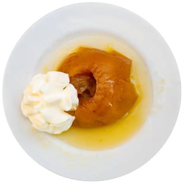 Restaurant Heeft Bereid Eenvoudige Gezonde Heerlijke Dessert Gebakken Appel Versierd Stockfoto