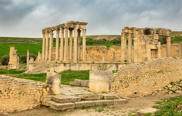 stock image Temple building details of Juno Celestis Junon Celestis, archaeological site of ancient Roman Dougga, Tunisia