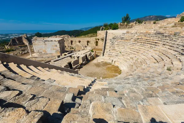 stock image Territory of the Roman amphitheater in the ancient Lycian city of Rhodiapolis, currently located on a hill west of the city ..of Kumluca in Antalya province, Turkey