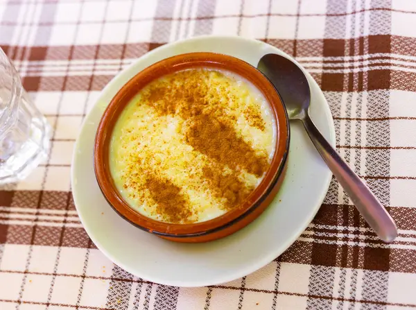 Stock image Rice pudding. Sweet dish made by cooking rice in milk and sugar, some recipes include vanilla or other ingredients