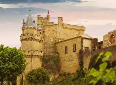 Toned photo of old medieval castle. Olite clipart